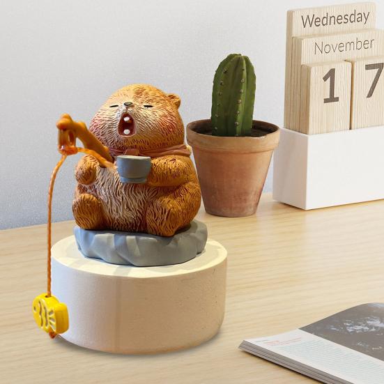 Fishing Animals Figurine Resin Panda Groundhog Capybara Statue Angler Animal Series Ornament