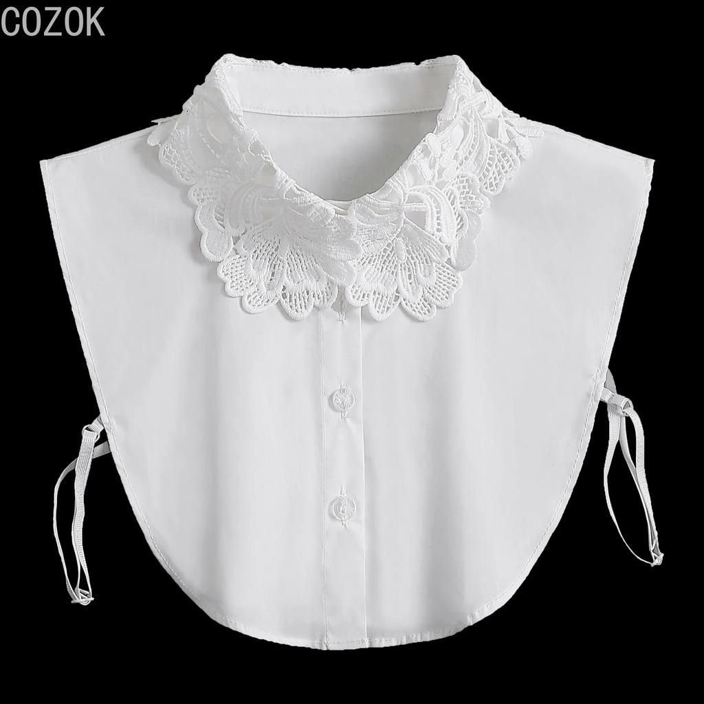 Fashion Women's Embroidery Shirt Fake Collar Removable Mujer Faux Cols White Sweater False Collar Lapel Shirt Blouse Detachable