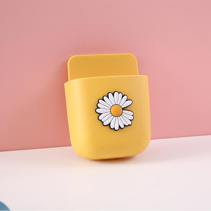 Cute Daisy Strawberry Pen Holder Self Adhesive Storage Rack Wall Hanging Phone Holder Desk Stationery Organizer Office Supplies