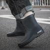 Men's Non-Slip Waterproof Rubber Boots - Mid-Tube Fashion Boots for Fishing, Kitchen, and Work with Velvet Lining