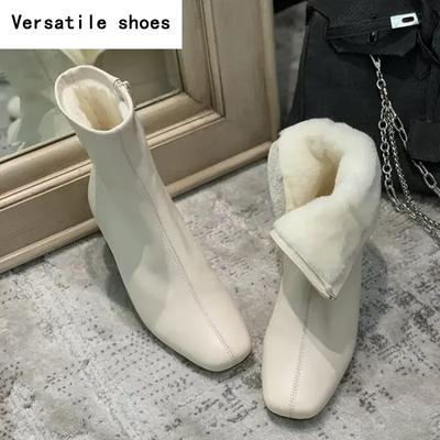 Зимние теплые плюшевые женские ботильоны модные молнии толстые туфли на высоком каблуке уличные стильные Eelgant сохраняют тепло женские короткие ботинки