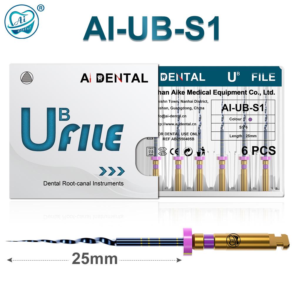 Файл для корневых каналов AI-UB, 6 шт., 25 мм, Ultimate Blue Prebend, треугольное сечение, переменная конусность, непрерывное вращение по часовой стрелке для лечения