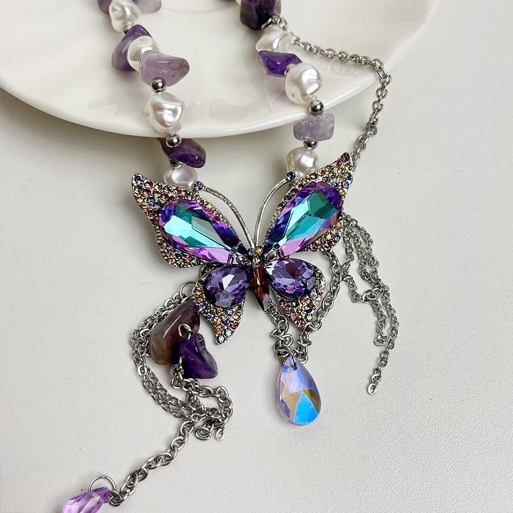 Регулируемое ожерелье-бабочка со стразами, преувеличенное женское колье-чокер с жемчугом и кристаллами для девочек