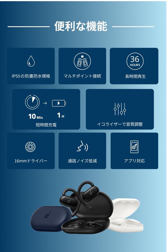 Беспроводные наушники Anker Soundcore V20i со стандартом защиты от пыли и влаги IP55. До 36 часов воспроизведения. Черный (Блютуз 5,4) [Открытое ухо / / /