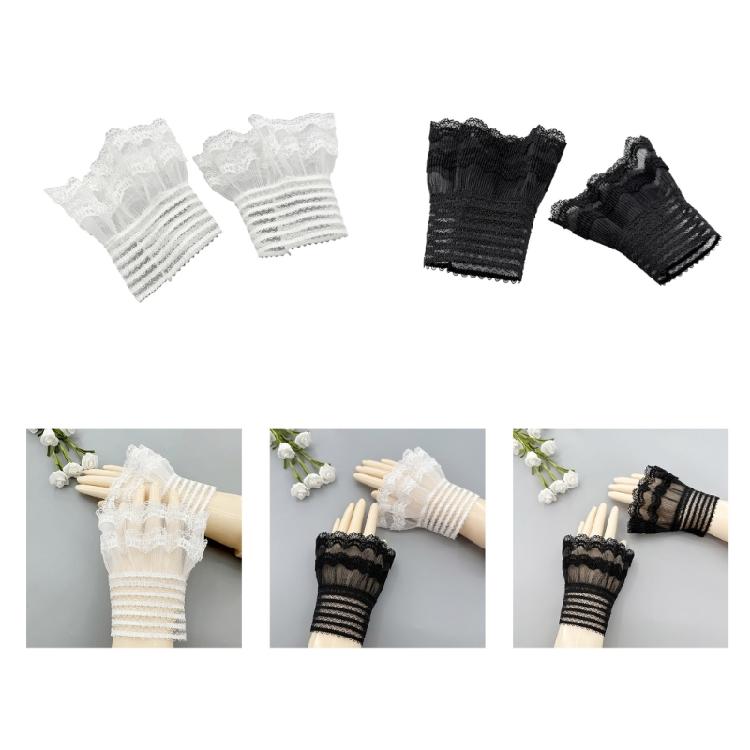 1 пара белых кружевных манжет, комплект аксессуаров для костюма, кружевная сетка, расклешенные рукава, съемные манжеты, плиссированные накладные манжеты со складками
