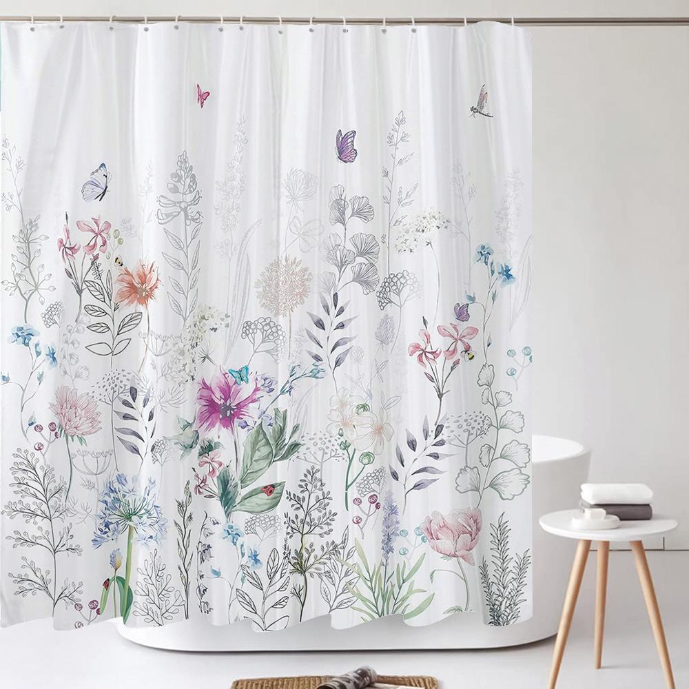 Watercolour FlowersLeaves Shower Curtain Morden Art Floral Waterproof Fabric Bathroom Curtains Room Decor Curtain With Hooks