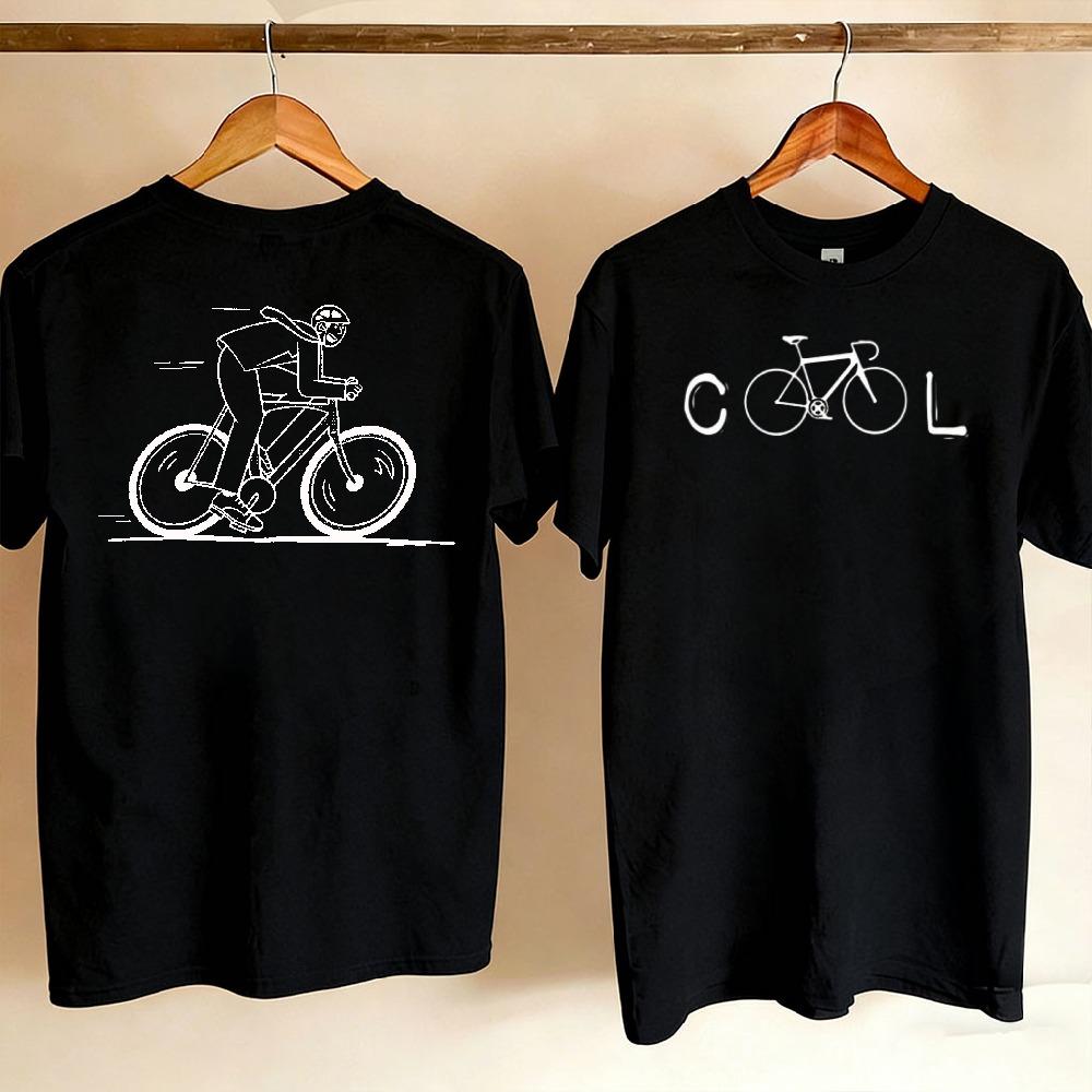 Unisex Front Back Printed Tshirt Cool Letter Bike Front Retro Cyclist Sketch Back Pattern Fit Outdoor Cycling Sport Casual Tees