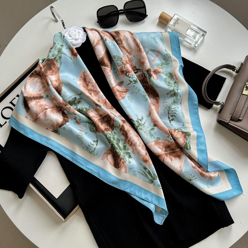 Печатный буквенный высококачественный искусственный шелк женский твил шелковый декоративный женский шелковый шарф