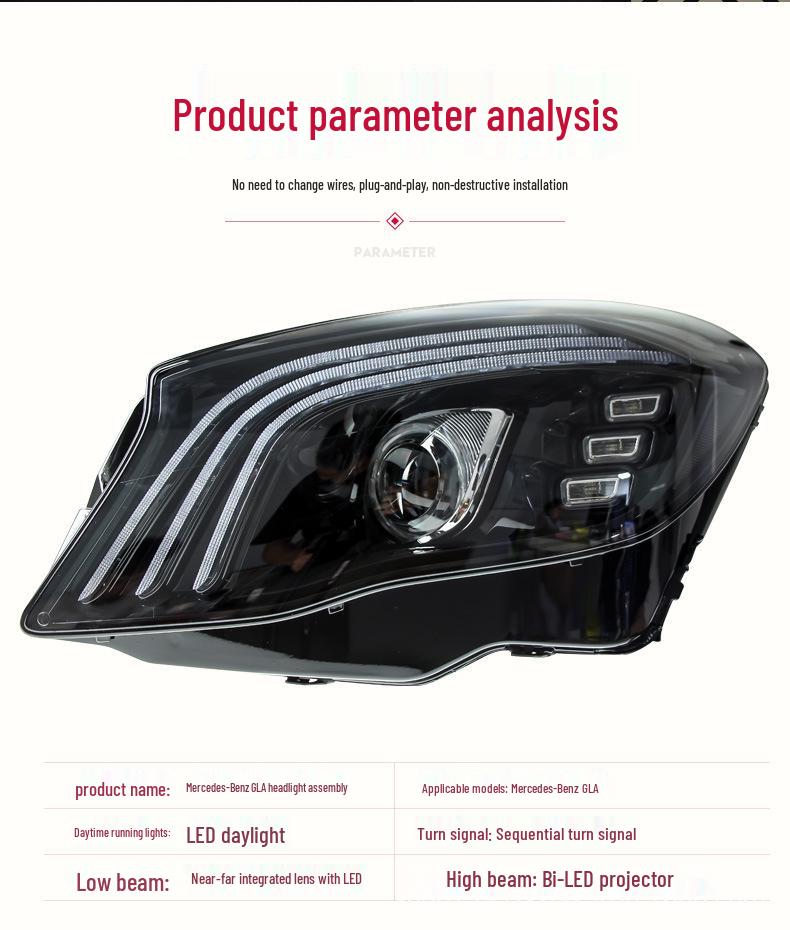 Сборка фары Mercedes-Benz GLA: GLA200/260, Модернизированный светодиодный дневной ходовой огонь с синим касанием и динамичным указателем поворота