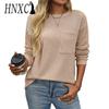 Women's Fashion Casual Autumn Winter Solid Color Print Long Sleeve O Neck Blouses & Shirts