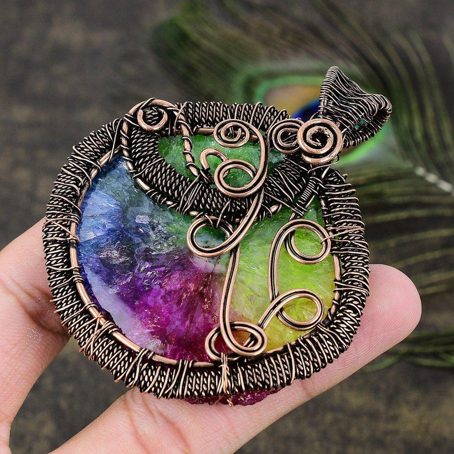 Радужный солнечный кварц, кулон из медной проволоки, 2,99 Y8h35