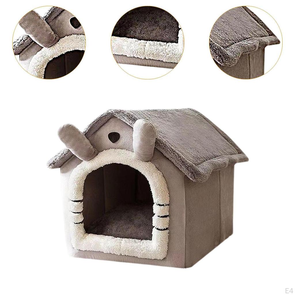 Cat Cave Bed ,Pet House ,Light Grey Removable Cushion Indoor Small Pets Tent Dog Plush for
