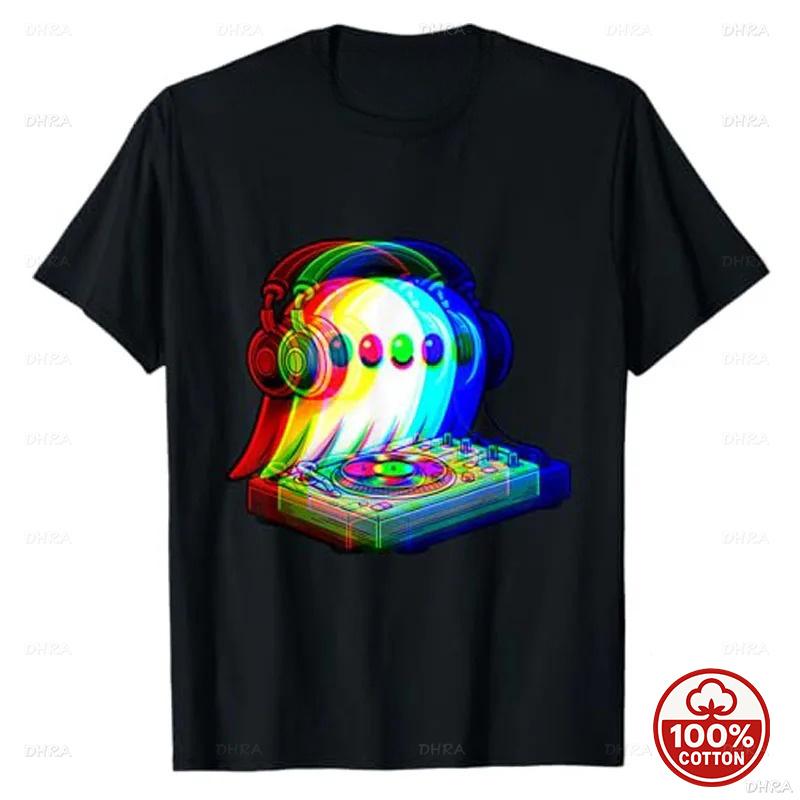 House Music Ghost Dj Оптическая Иллюзия EDM Хэллоуин Рейв DJ Футболка Юмор Забавный Рок Графика Хлопок Короткий Рукав Блузки Y2k Топ