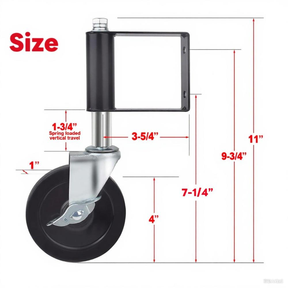 Heavy Duty Gate Caster, Spring Loaded Gate Wheel, Swivel Caster Wheels for Wooden Gate and Fence 250LBS Load Capacity 4 Inches Rubber Wheel (Black, 1)