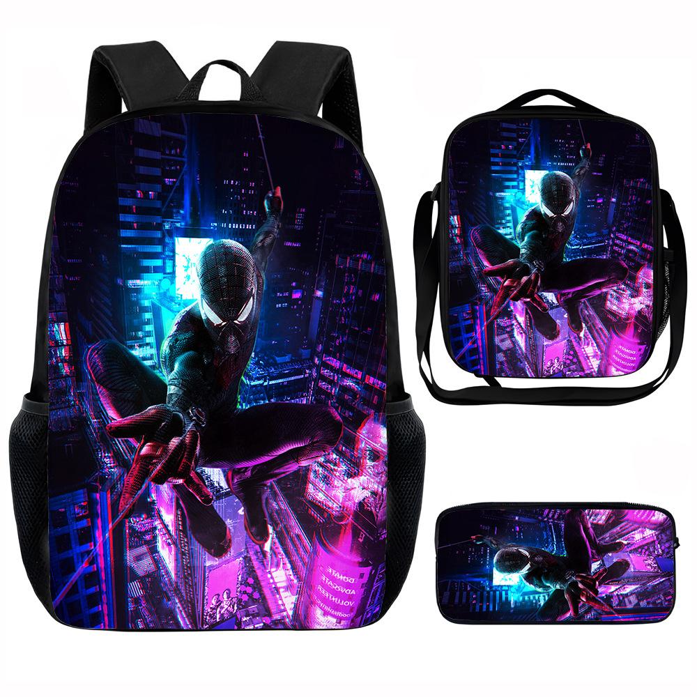 Spider-Man School Bag Lunch Bag Pencil Bag Elementary School Backpack Cartoon Peripheral Backpack Children's Bag Three-piece Set