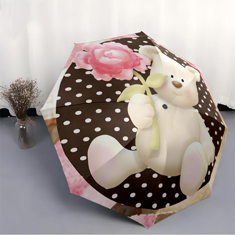 1pc Teddy Bear with Rose Automatic Umbrella Portable Home Essential Umbrella, Iron Umbrella Structure Suitable for All Seasons yy251123174