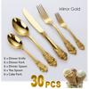 Великолепный набор столовых приборов с золотым покрытием 5/10/15/20/25/30 предметов Роскошный набор столовых приборов из нержавеющей стали Барочная полая ручка Обеденный нож