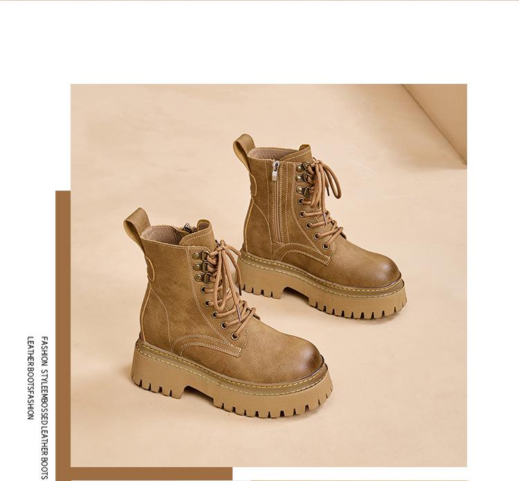 2025 Women's Retro Western Cowboy Martin Boots: Thick-Soled, Height-Increasing Low-Top for Spring & Autumn