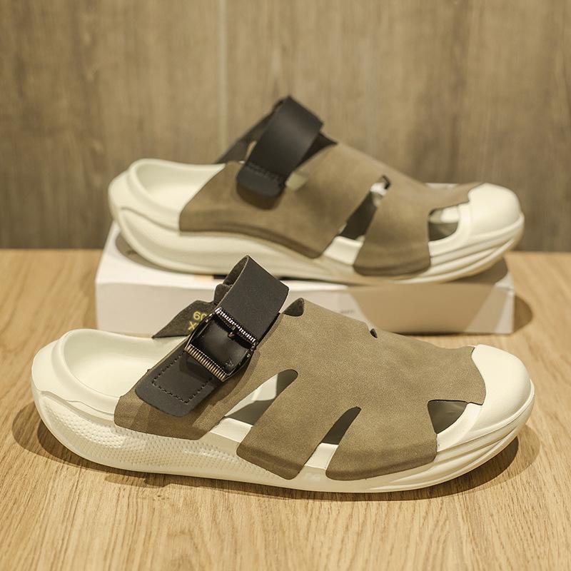 2025 Summer New Slippers Men's Korean Version Trendy Casual Lazy One Pedal Trendy Shoes Breathable Versatile Bag Head Half Drag