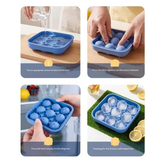 9-Compartment Covered Silicone Ice Cube Mold Dust-Proof Draining Design Ice Maker