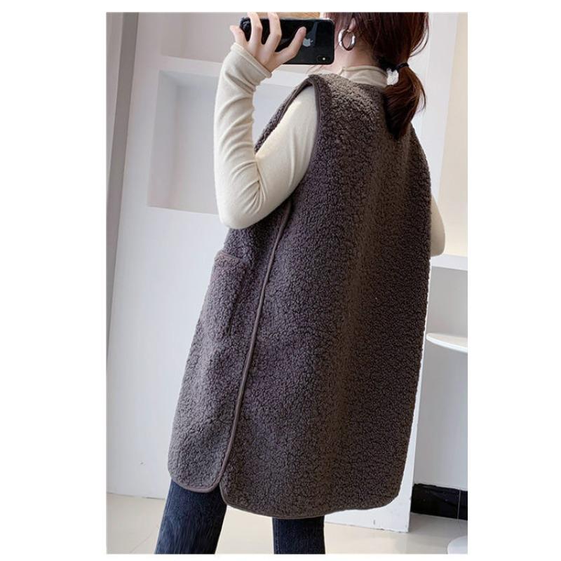 Длинный жилет для женщин на осень и зиму, средней длины, жилет из искусственного овечьего меха, модный новый стиль, трендовая и модная женская куртка