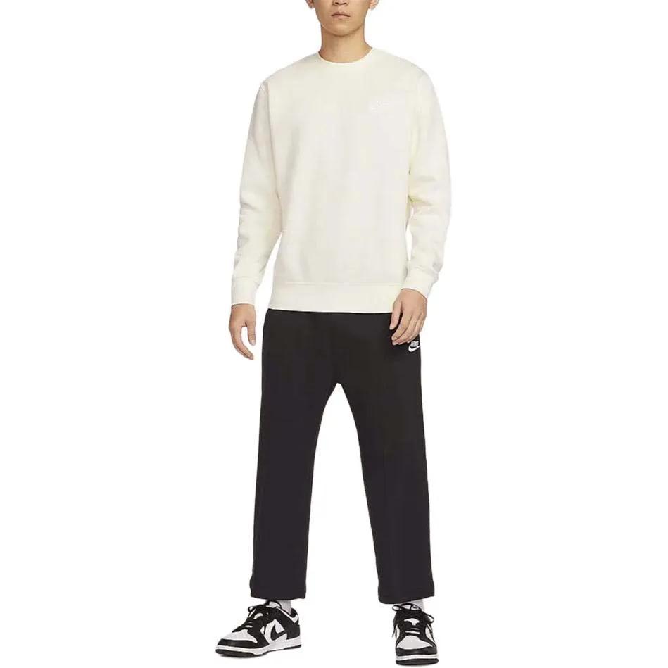 Nike Sportswear Club Fleece Solid Color Crew Neck Casual Fleece Lined Without Hood Sweatshirt Men's Sail White (Unisex) Sweatshirts