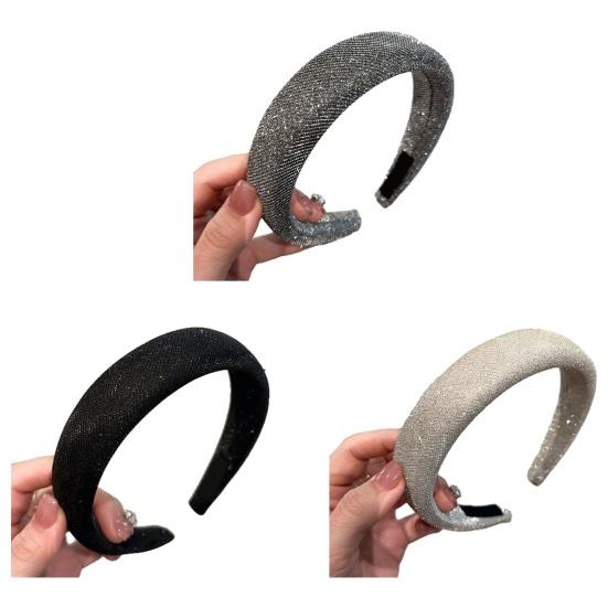 Women Headband Sparkling Rhinestones Sponge Thickened Filling Non-Slip Design Hair Hoop Flexible Fit Hair Accessory