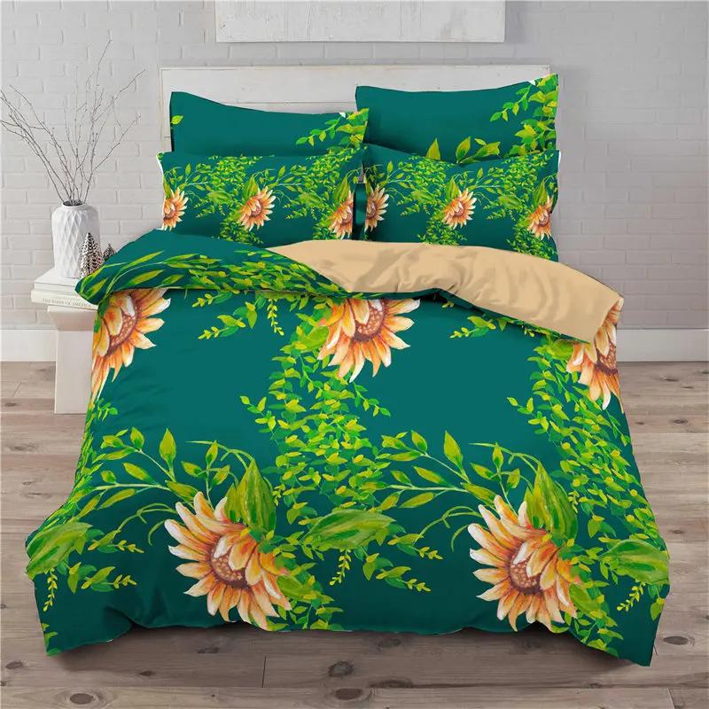 Sunflower Bedding Set Modern Microfiber Yellow Flowers Print Duvet Cover Alluring Sunflowers Summer Inspired Design Quilt Cover
