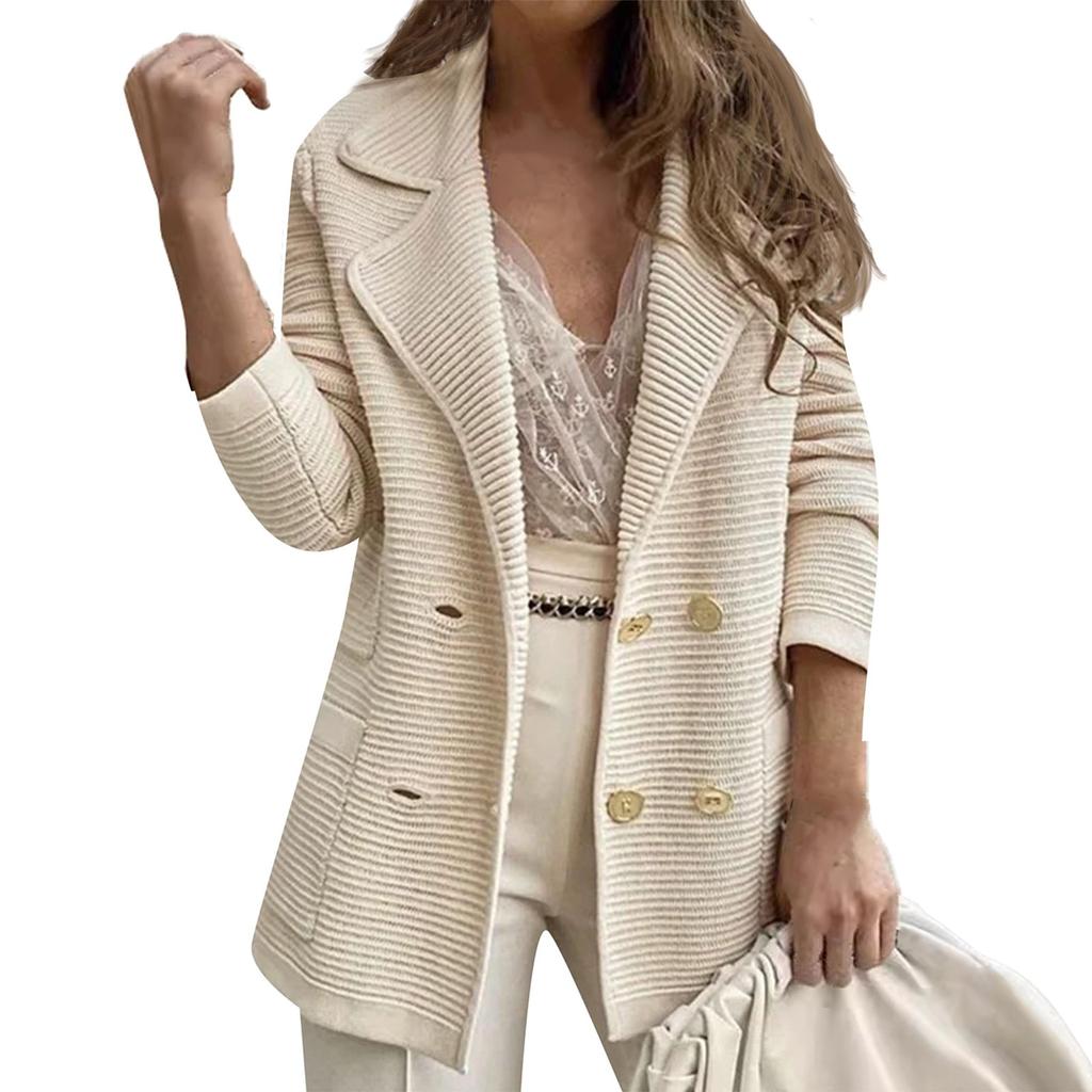 Женские короткие фактурные деловые повседневные рабочие куртки с пуговицами и лацканами, с открытым передом, с длинным рукавом, осенний наряд