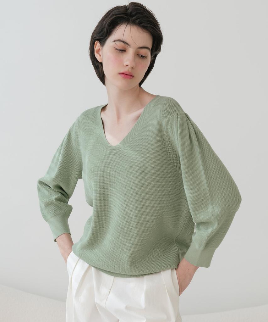Baseukala Вязаный топ с V-образным вырезом и рукавами 3/4 с воланами (5Colors)