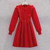 Girls' Long-Sleeve Knit Sweater Dress: Solid Color Casual Wear for Autumn/Winter