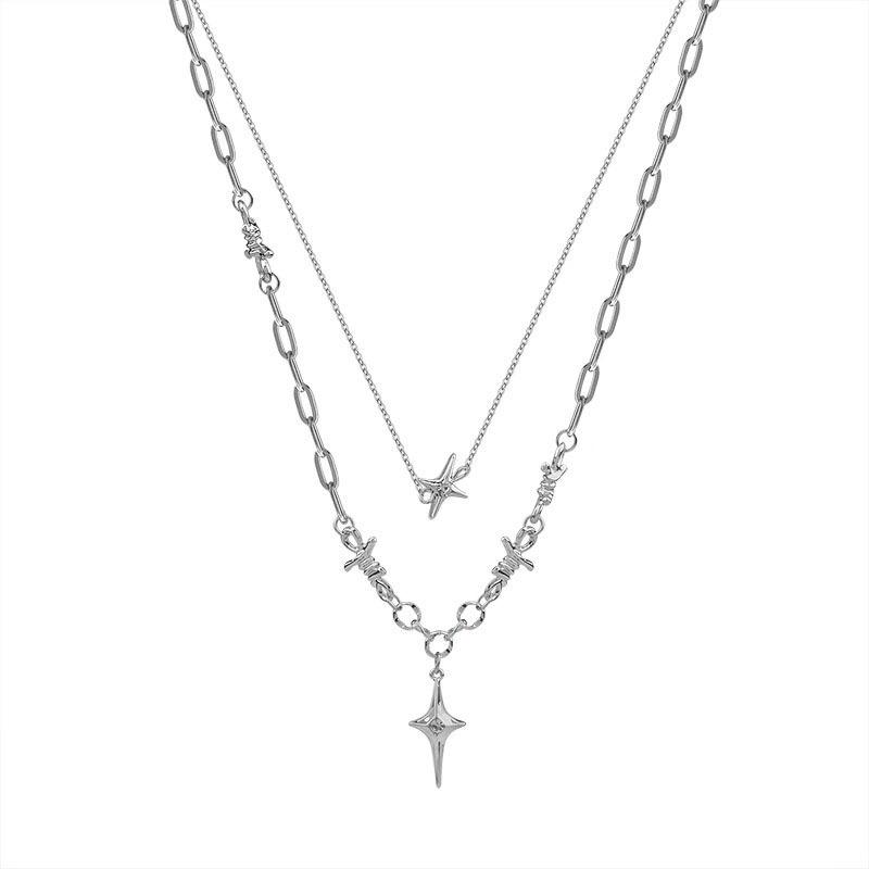 Mangxing moonstone double-layer thorns stacked necklace female tassel splicing chain niche exquisite high-end collarbone chain
