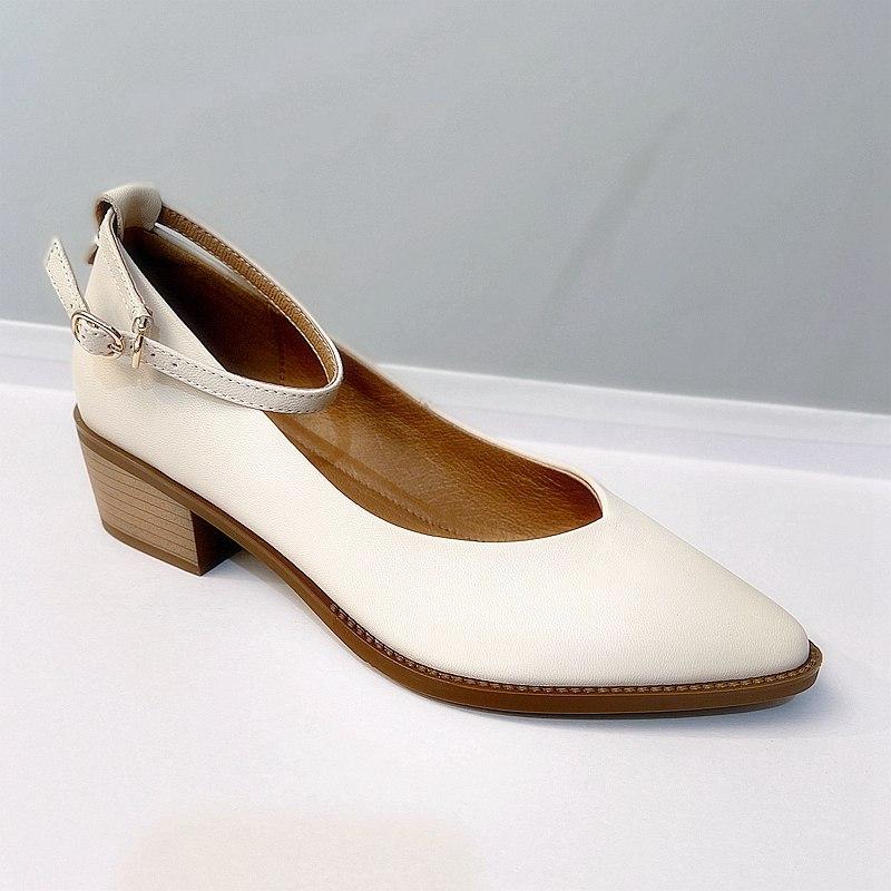 Krazing Pot Летняя обувь на высоком толстом каблуке из овчины с острым носком, женские неглубокие туфли Мэри Джейн с ремешками на щиколотке