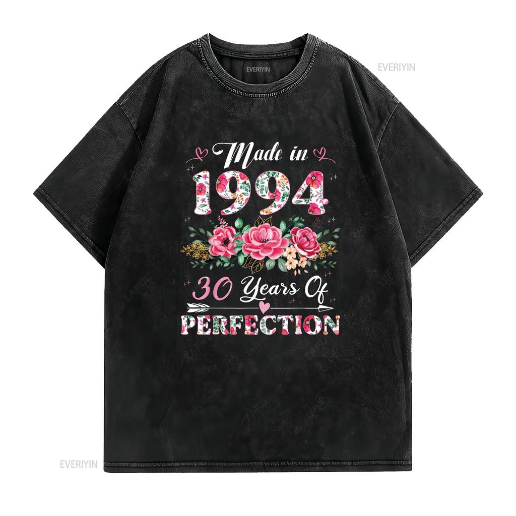 30-летняя Сделано в 1994 году Цветочная 30-й День Рождения s Женская Футболка винтажная Стирка Дышащая Унисекс Слегка Повседневная Мягкая Стильная