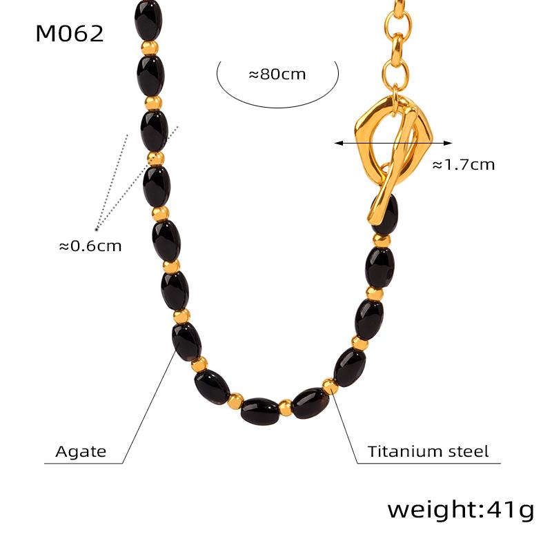 80cm Agate Beads Long Necklace For Women Stainless Steel 18K Gold Plated High Quality Women's OT Button Sweater Chain Necklaces