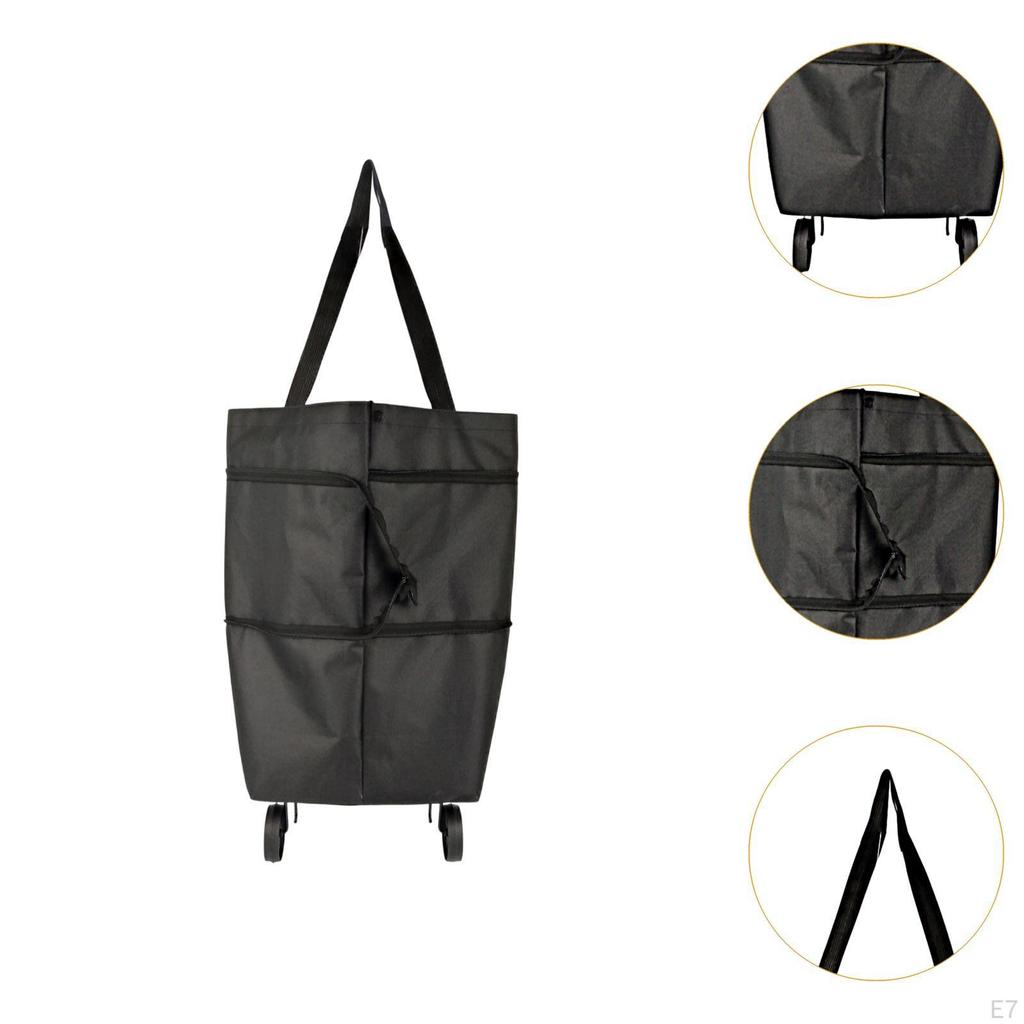 Rolling Shopping Bag Foldable Tote 2 In 1 with Wheels Shoulder Trolley for Kitchen Vegetable