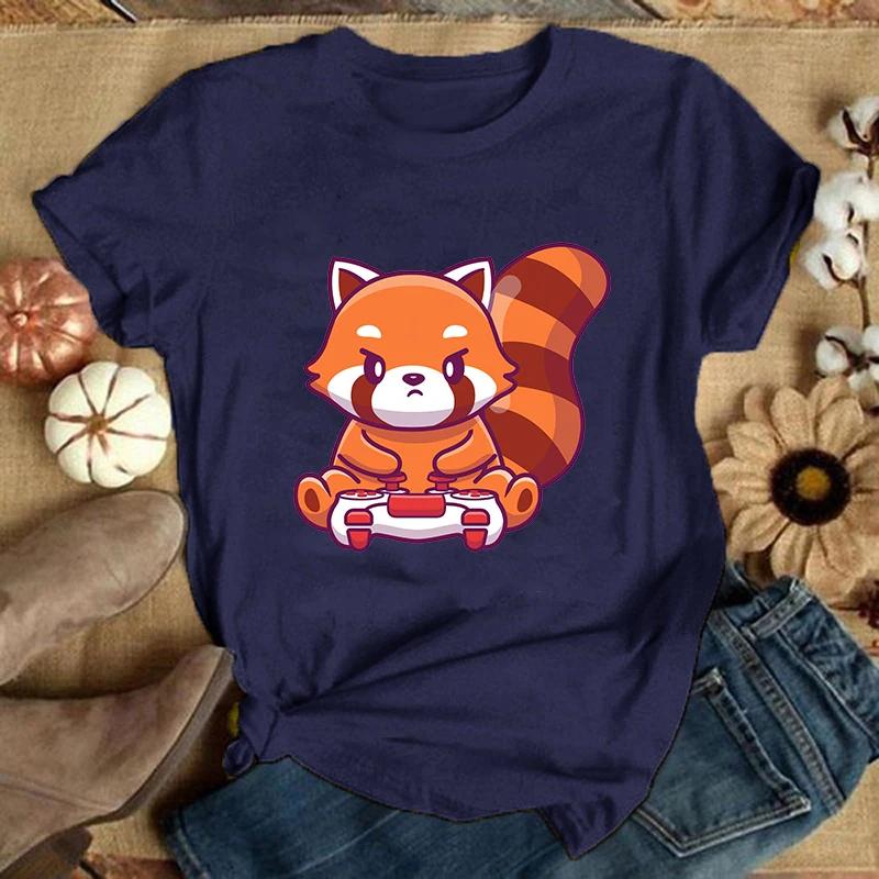 (Премиум-футболка)Футболка Red Panda Games Женская Мода Харадзюку Футболка Лето Прохладный Короткий Рукав Хип-Хоп Топ Футболка
