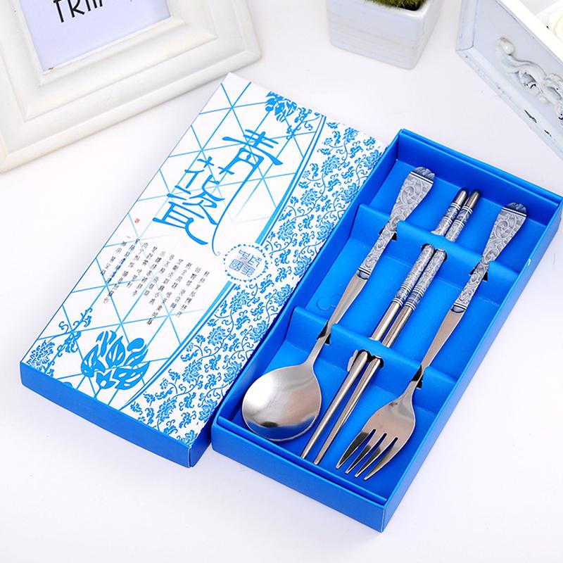 3 шт. столовых приборов из нержавеющей стали палочки для еды ложка вилка подарочная коробка портативный дорожный набор столовых приборов кухонные принадлежности