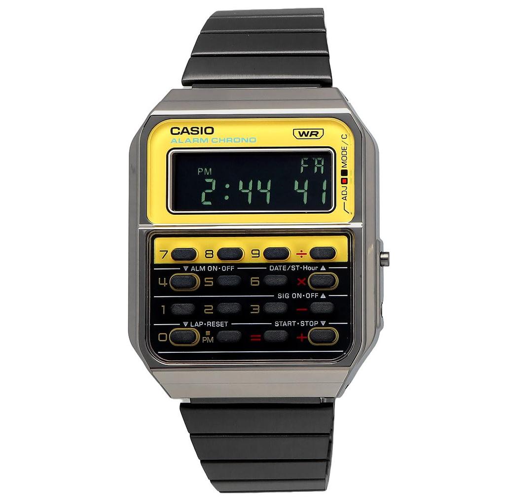 Casio Vintage Series Heritage Colors Digital Watch with Metal Gunmetal and Overseas Model CA-500WEGG-9B 8-Digit Calculator, Unisex, Band, Yellow,
