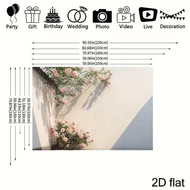 Элегантный 2D фон для фотосъемки на стену с розами, нежно-розовые вьющиеся розы на светло-бежевой стене