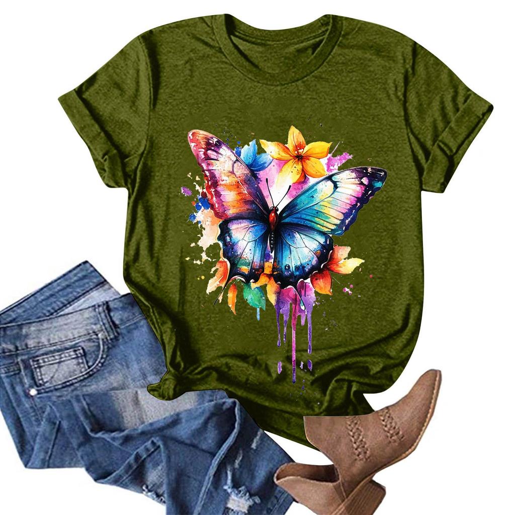 Женская модная повседневная футболка с круглым вырезом и принтом, пуловер с короткими рукавами, топ