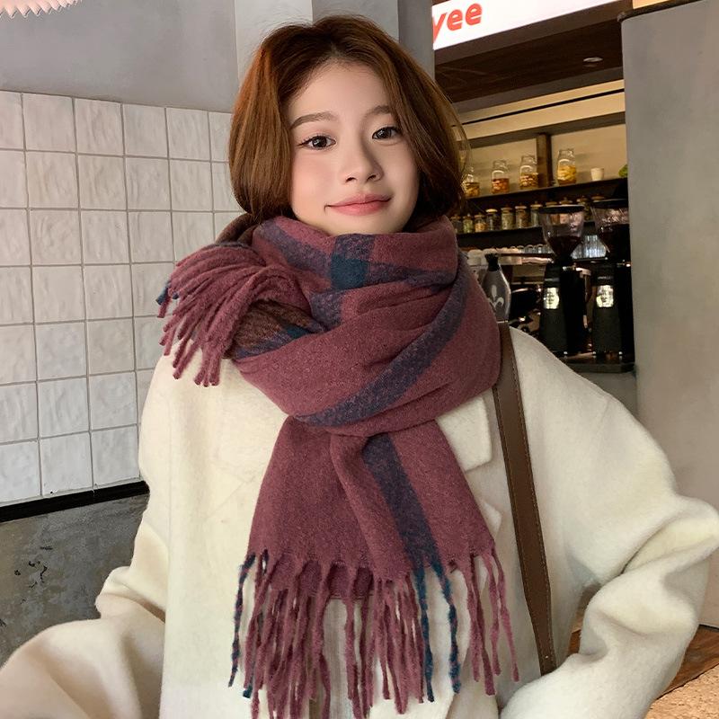 Plaid Scarf Winter New High-end Thickened Versatile Warm Shawl Student Couple Scarf Retro Style