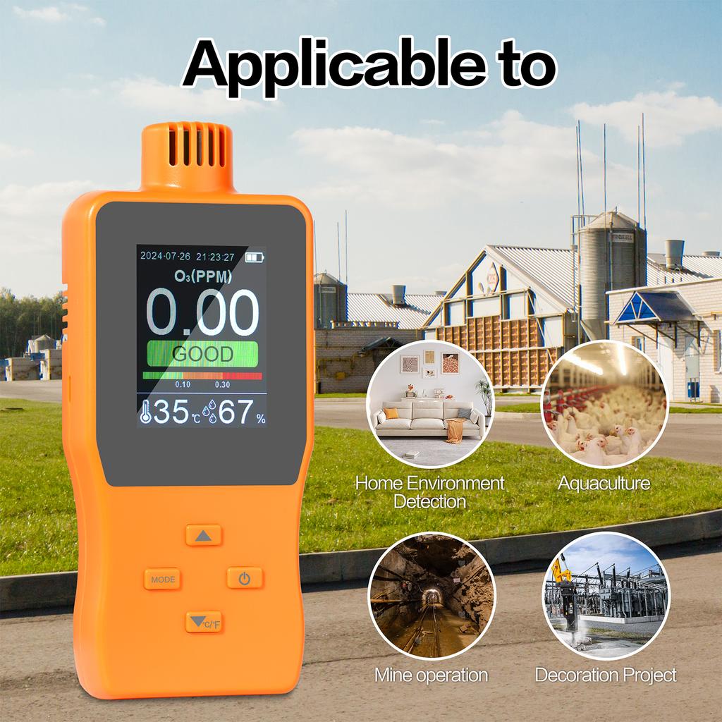 Портативный озонометр 0-10,0 ppm O3 Измеритель температуры и влажности 2,8-дюймовый полноцветный ЖК-экран Многофункциональный монитор качества воздуха Литиевая батарея 2500 мАч