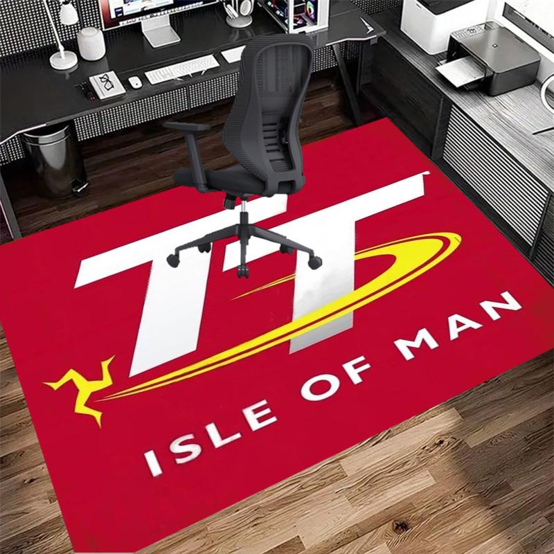 Isle of Man TT Logo Red Background Print Area Rug Motorcycle Fan Non Slip Rectangular Floor Mat Man Cave Gaming Room Living Bedroom Home Decor Rug