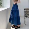Cake Denim Skirt Women's Elastic High Waisted Solid Color A-line Skirt Commuting Harajuku Style 2025 Spring New Fashion