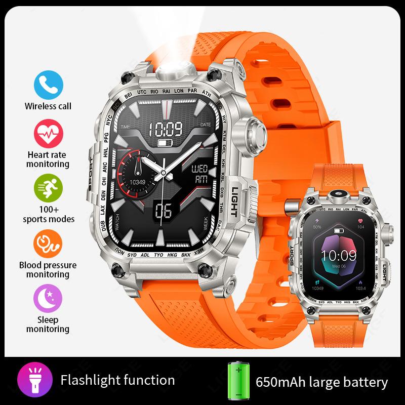 Новые многофункциональные квадратные уличные смарт-часы с большим экраном и фонариком, мониторингом здоровья, мужской спортивный браслет