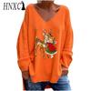 Autumn Winter Women's Solid Color V-neck Long Sleeve Loose Casual Comfortable T-shirt Top