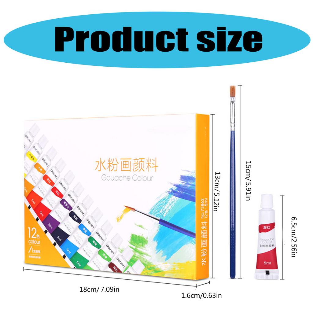 Набор из 12 тюбиков гуаши с кисточкой для начинающих художников, взрослых и детей, портативная гуашевая краска 5 мл/тюбик