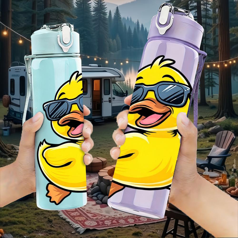 1PC Sunglasses Yellow Duck 750ml Color Plastic Sports Water Bottle Leakproof Flip Straw Lid Suitable for Sports Office Home Use