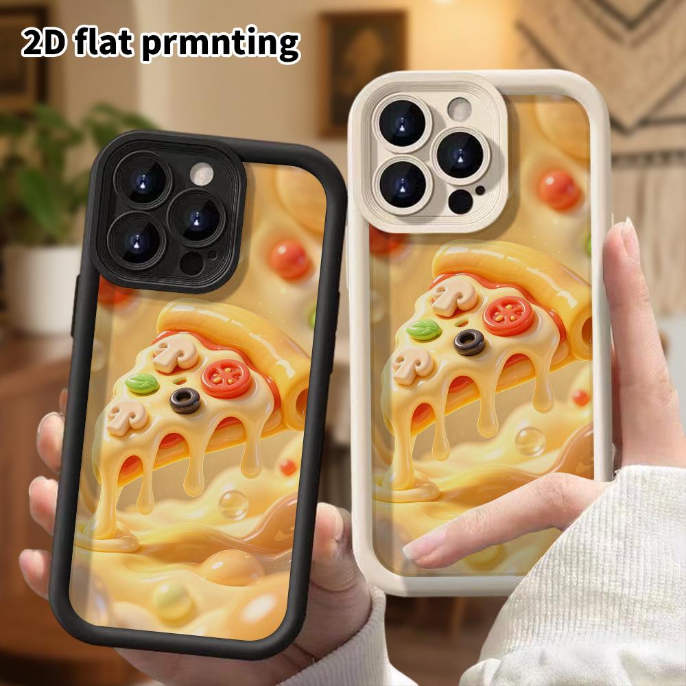 Phone Case: 2D flat design suitable for iPhone 18 17 16 15 14 13 Pro protective case, cheese pizza slice, perfect Christmas and Halloween holiday gift